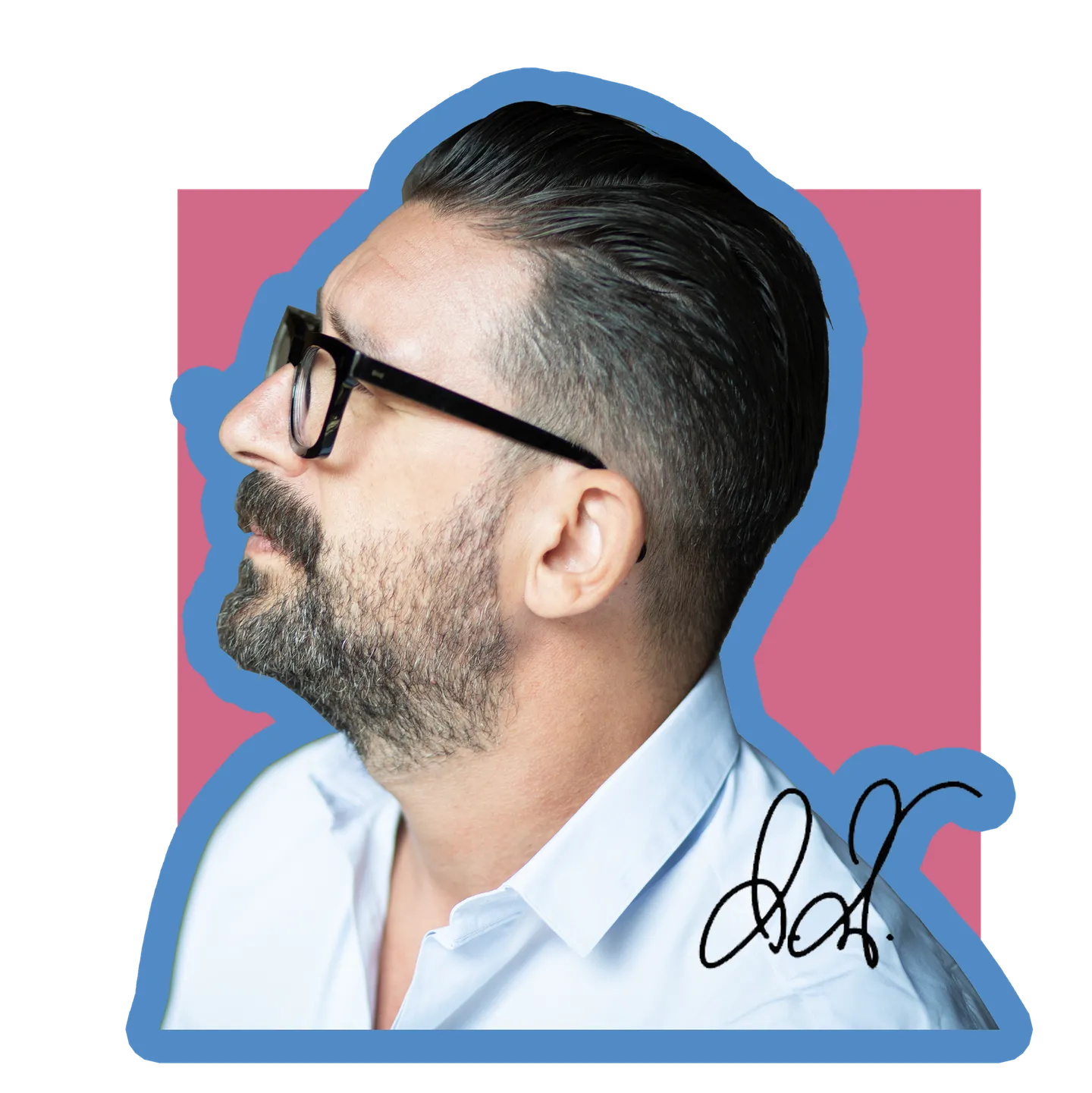 Client-selected overseas artist portrait, wearing glasses